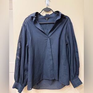 Massimo Dutti / S / Navy Blouse With Eyelet Puff Sleeves / Cottagecore / Flowy